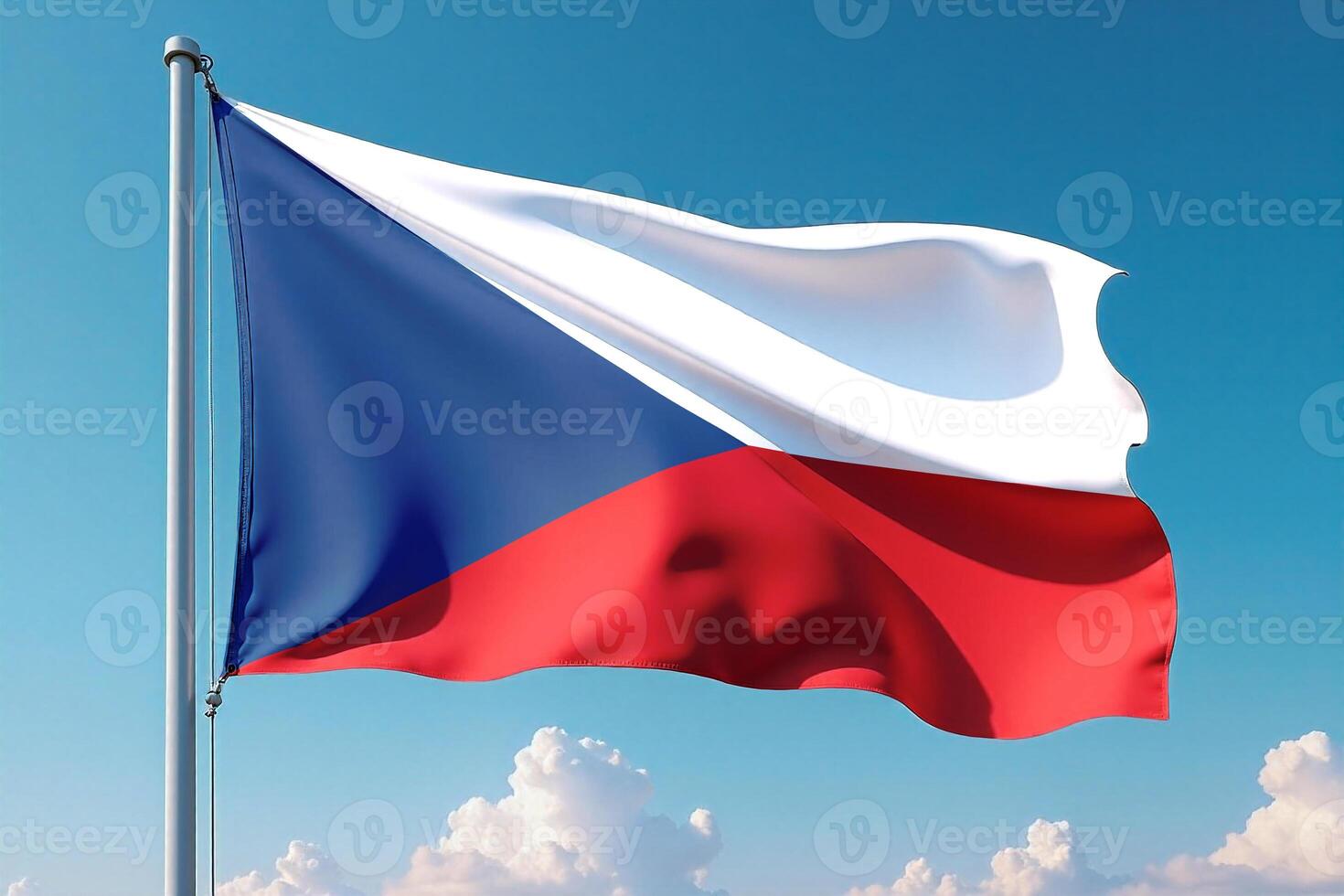 Czech Republic Flag Waving Against Clear Blue Sky photo