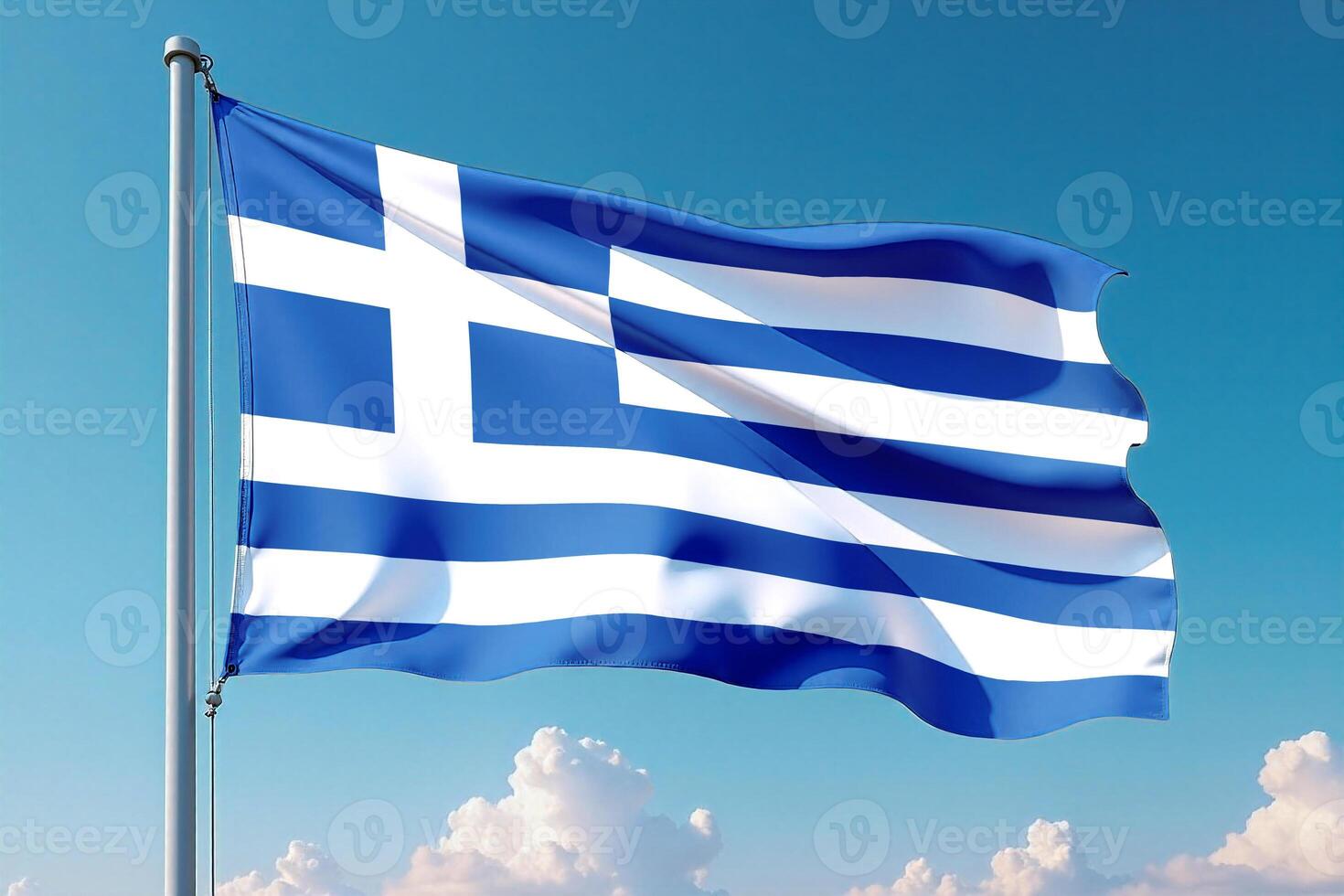 Greece Flag Waving Against Clear Blue Sky photo