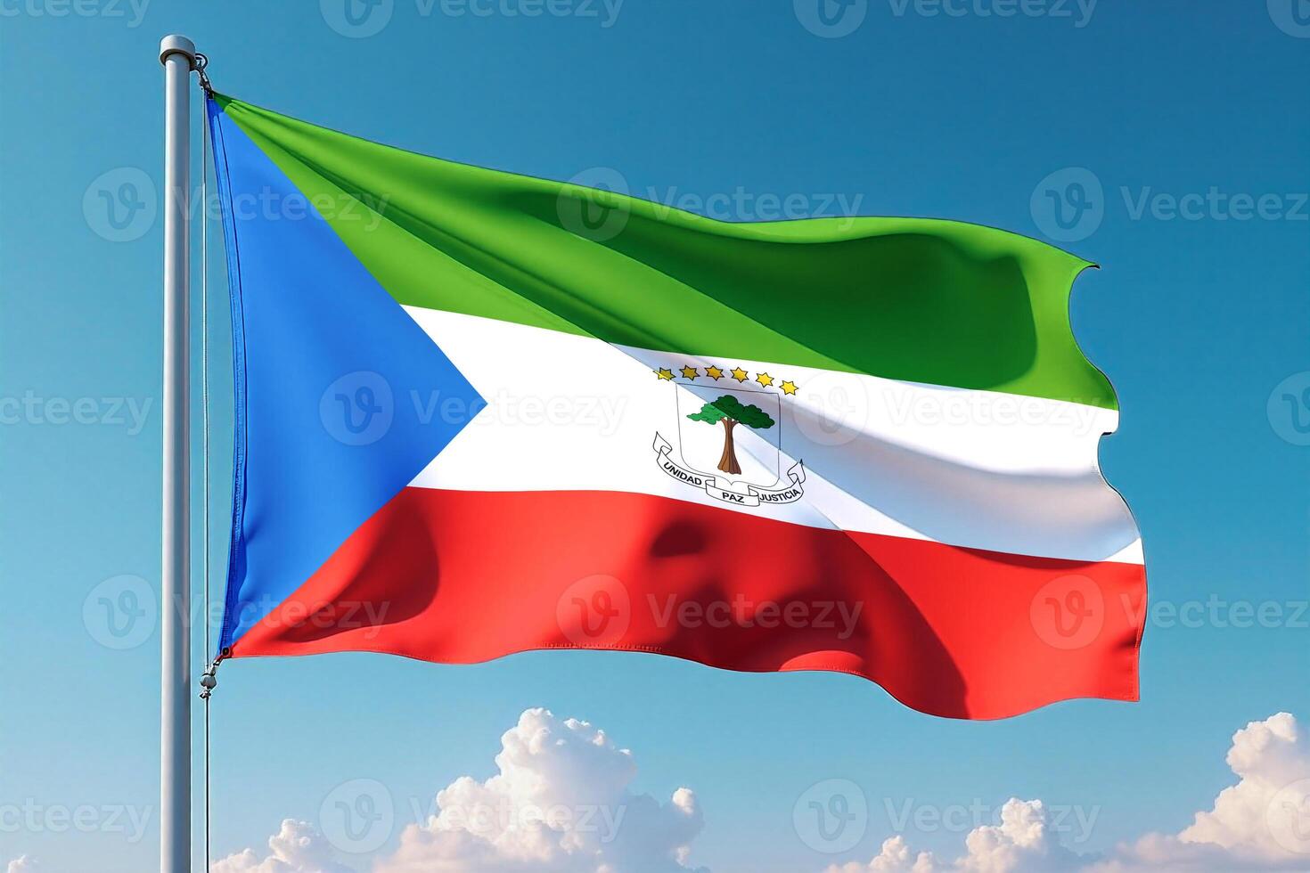 Equatorial Guinea Flag Waving Against Clear Blue Sky photo