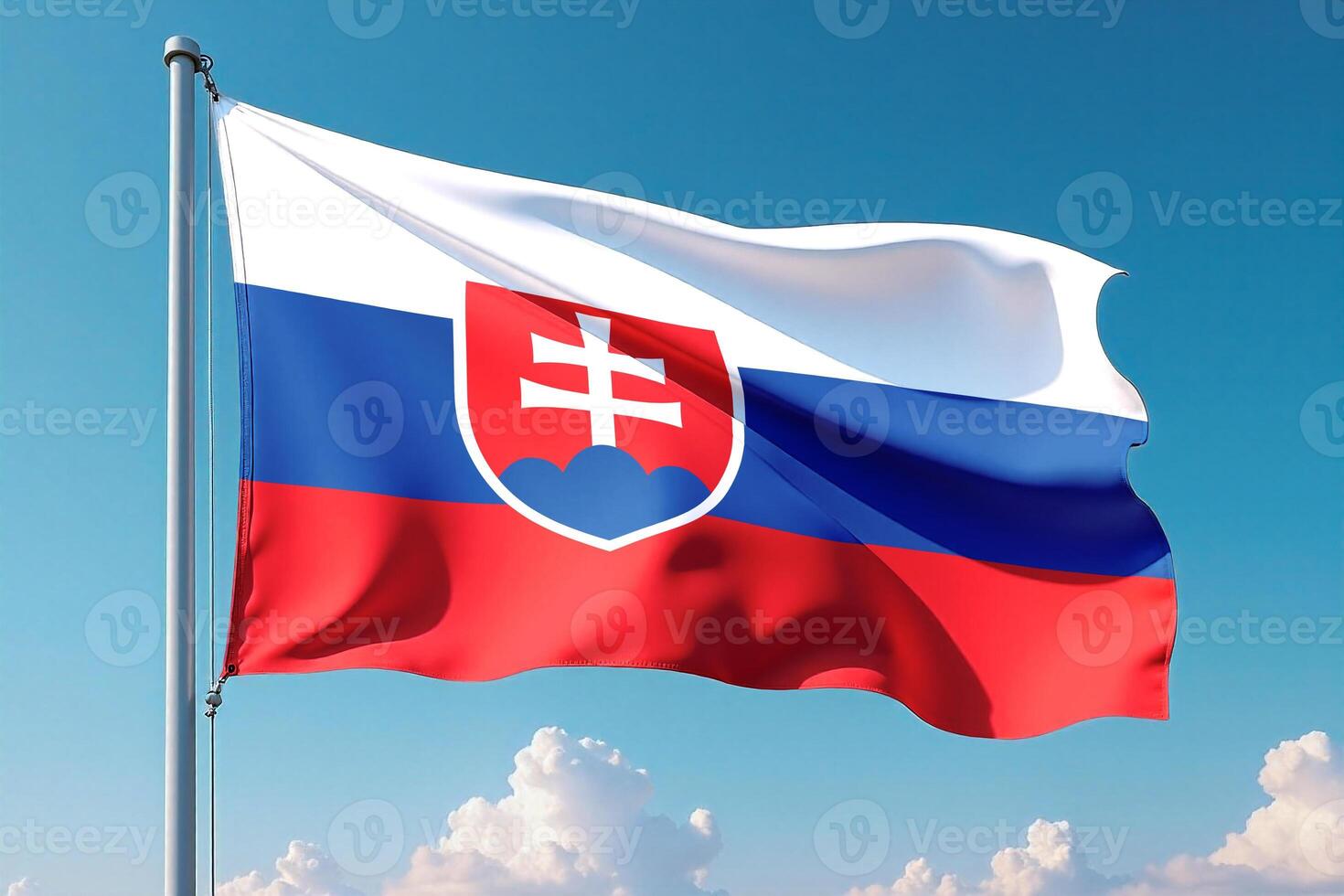 Slovakia Flag Waving Against Clear Blue Sky photo