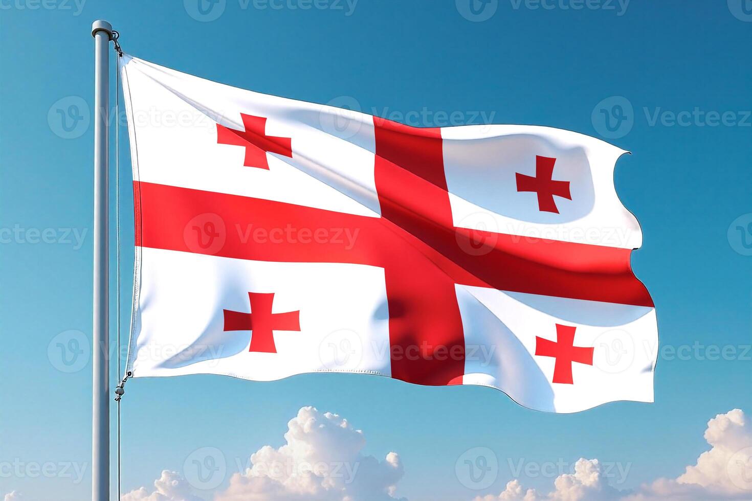 Georgia Flag Waving Against Clear Blue Sky photo