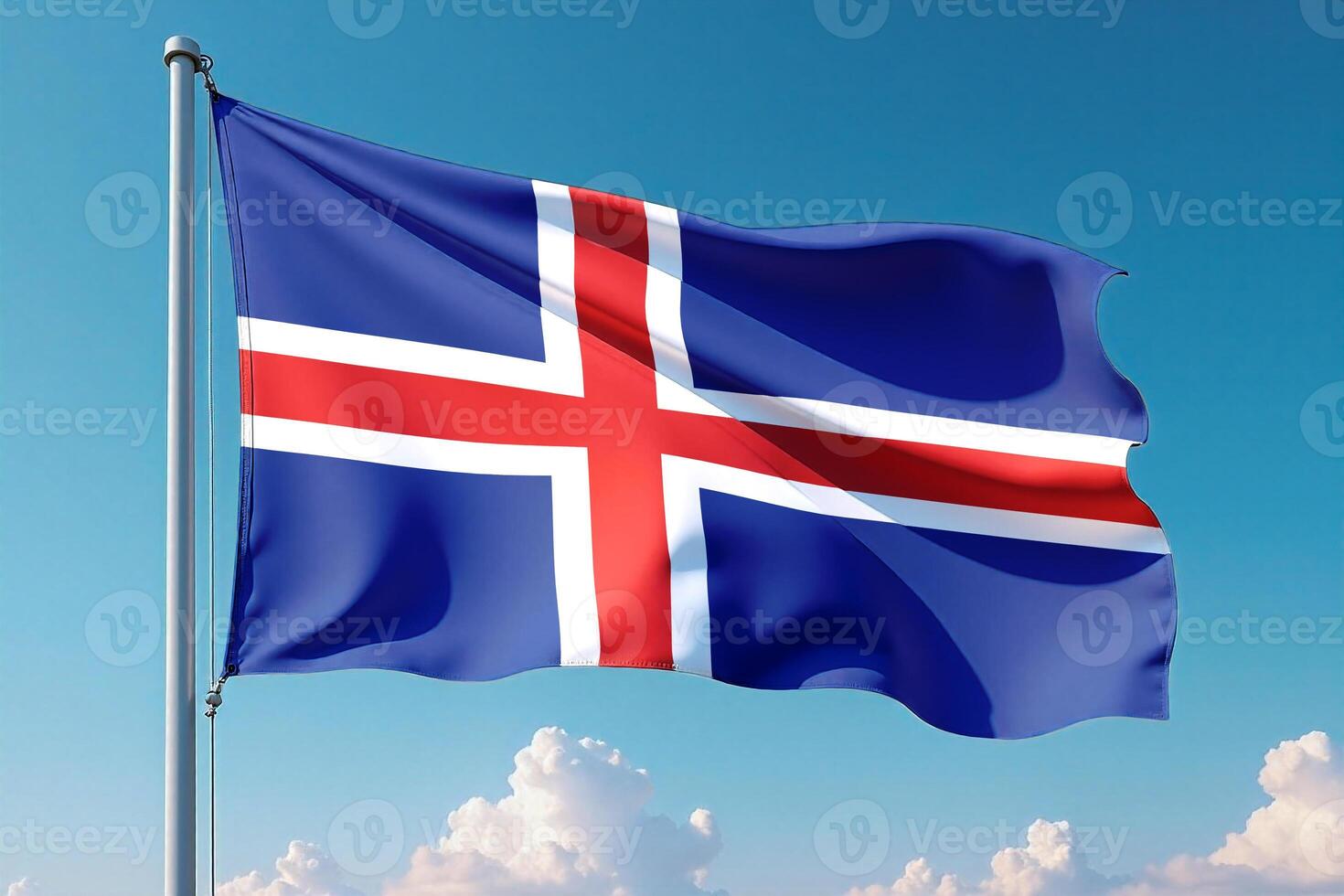 Iceland Flag Waving Against Clear Blue Sky photo