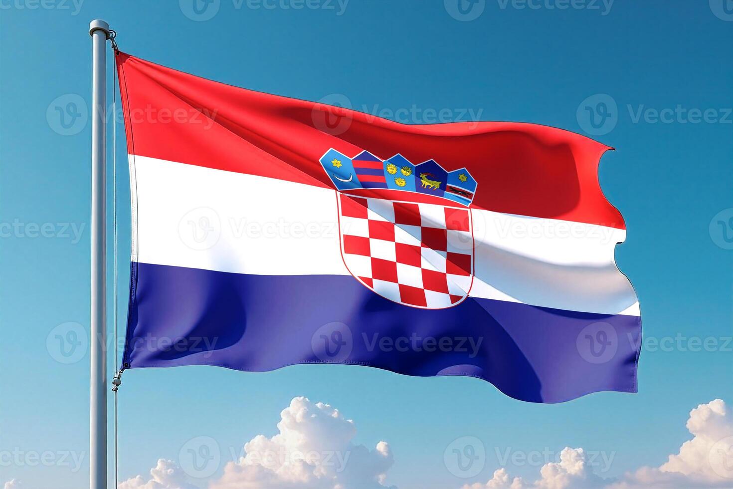Croatia Flag Waving Against Clear Blue Sky photo