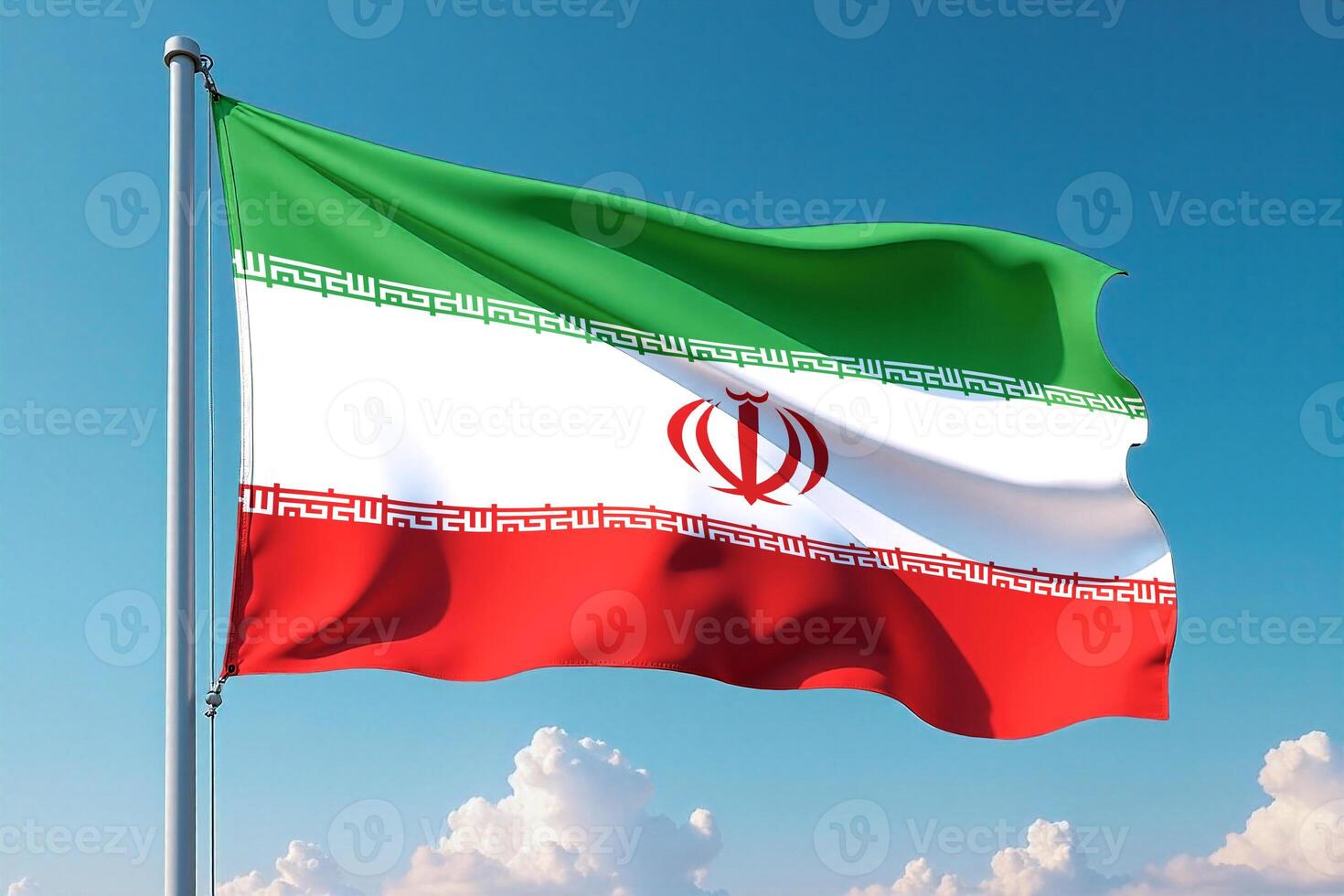 Iran Flag Waving Against Clear Blue Sky photo