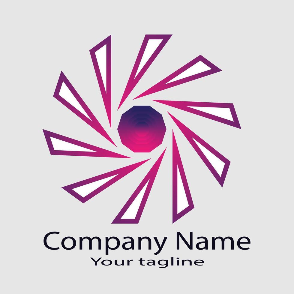 A stylized, geometric shape-like logo with a central focal point and radiating triangular pattern, giving a dynamic, swirling impression. vector