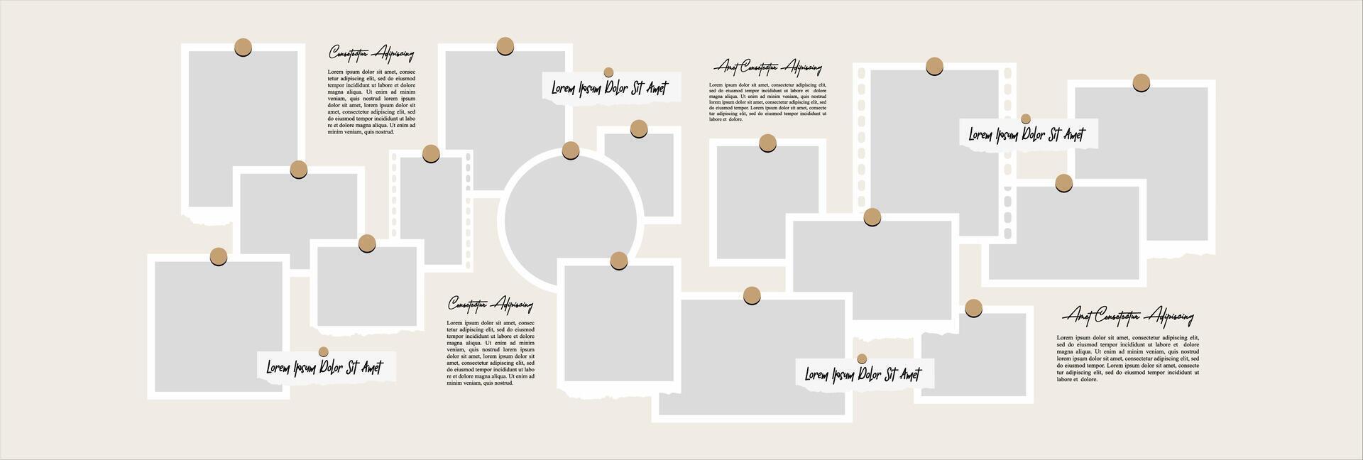 Pictures or photos frame collage layout abstract photo frames and digital photo wall template vector