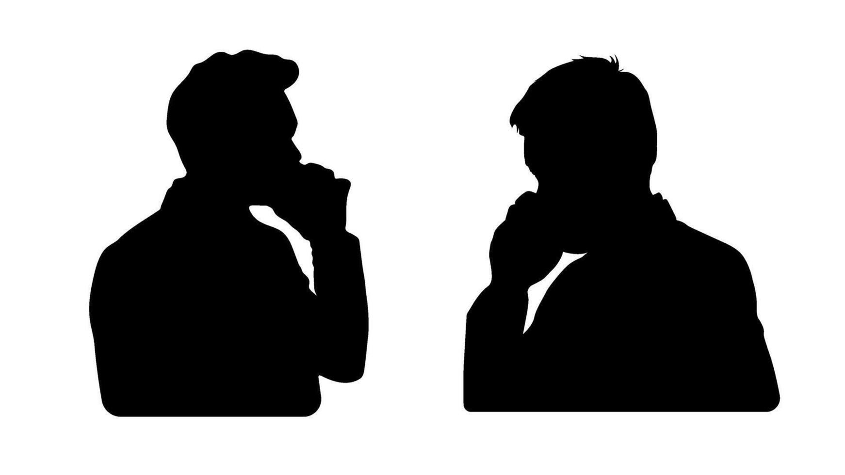silhouettes two individuals engaged in a telephone conversation. Each figure is holding a telephone handset to their ear vector