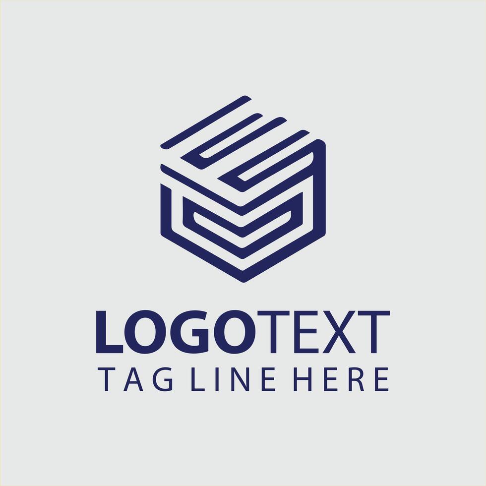 A cube logo design with a blue background vector
