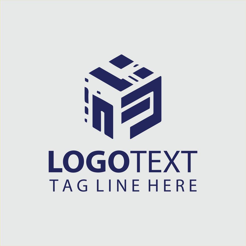 A cube logo design with a blue background vector