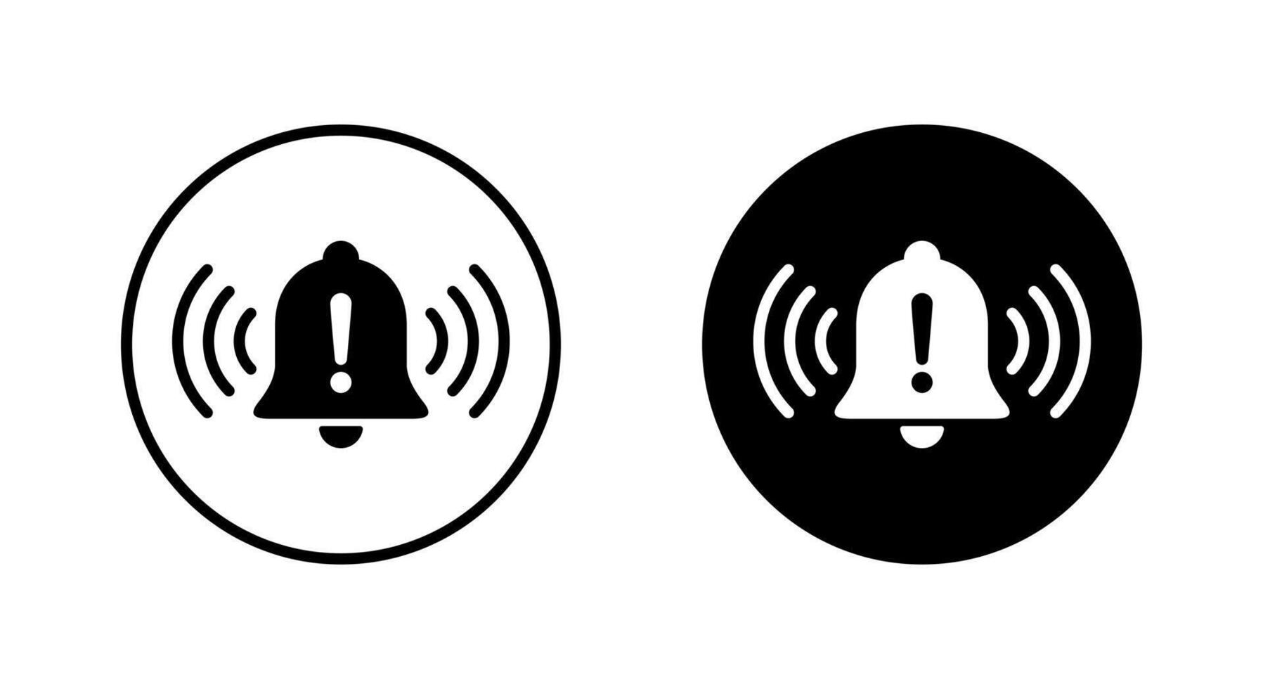 Warning alarm bell icon on black circle. Emergency alert sign symbol vector