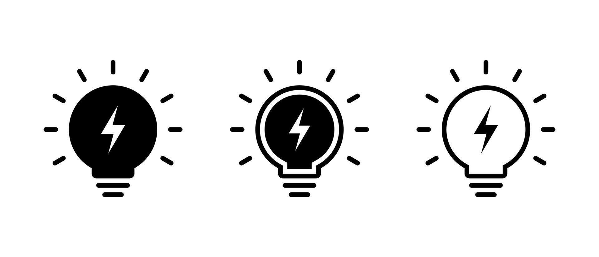 Light bulb with lightning icon set collection. Power, lamp with thunderbolt sign symbol vector