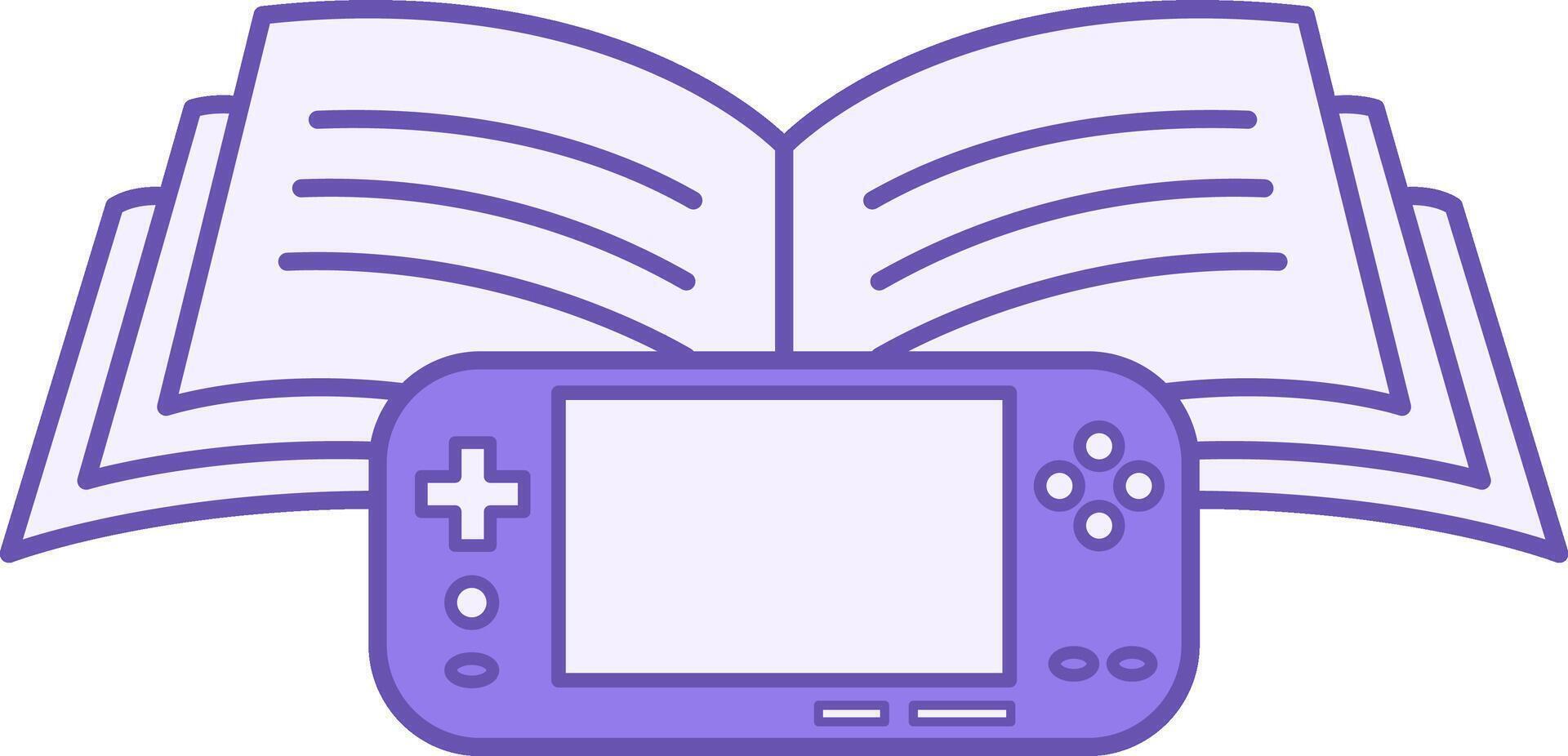 Colored Educational Game Icon. Open Book and Game Console, Joystick. Distance Learning in Game Form, Online School, E-Learning vector