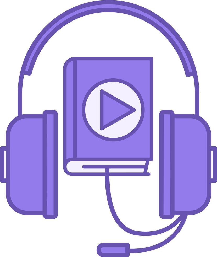 Colored Audio Book Icon. Headphones with Microphone and Book with Play Icon. Online Book, E-Book. Online Education Concept vector