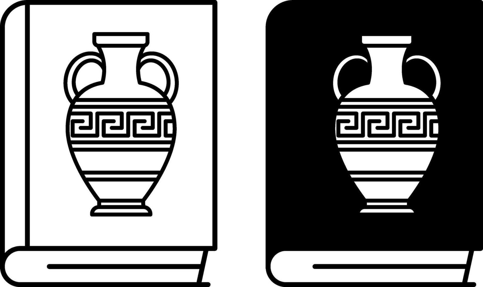 History icons. Black and White Icons. Book with Drawn Greek Amphora. Studying the Subject at School. Education Concept vector