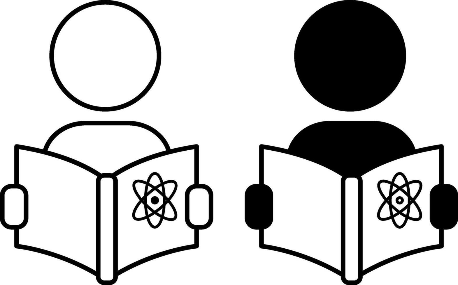 Icons Study. Black and White Icons of Person with Physics Textbook. Studying the Subject at School. Education Concept vector