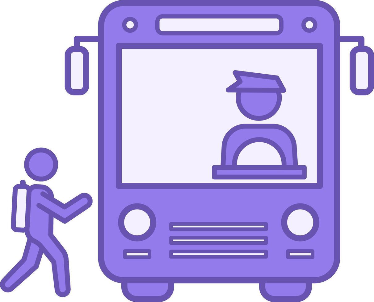 Colored School Bus Icon. School Bus with Driver and Schoolchild with Backpack. Education and School Concept vector