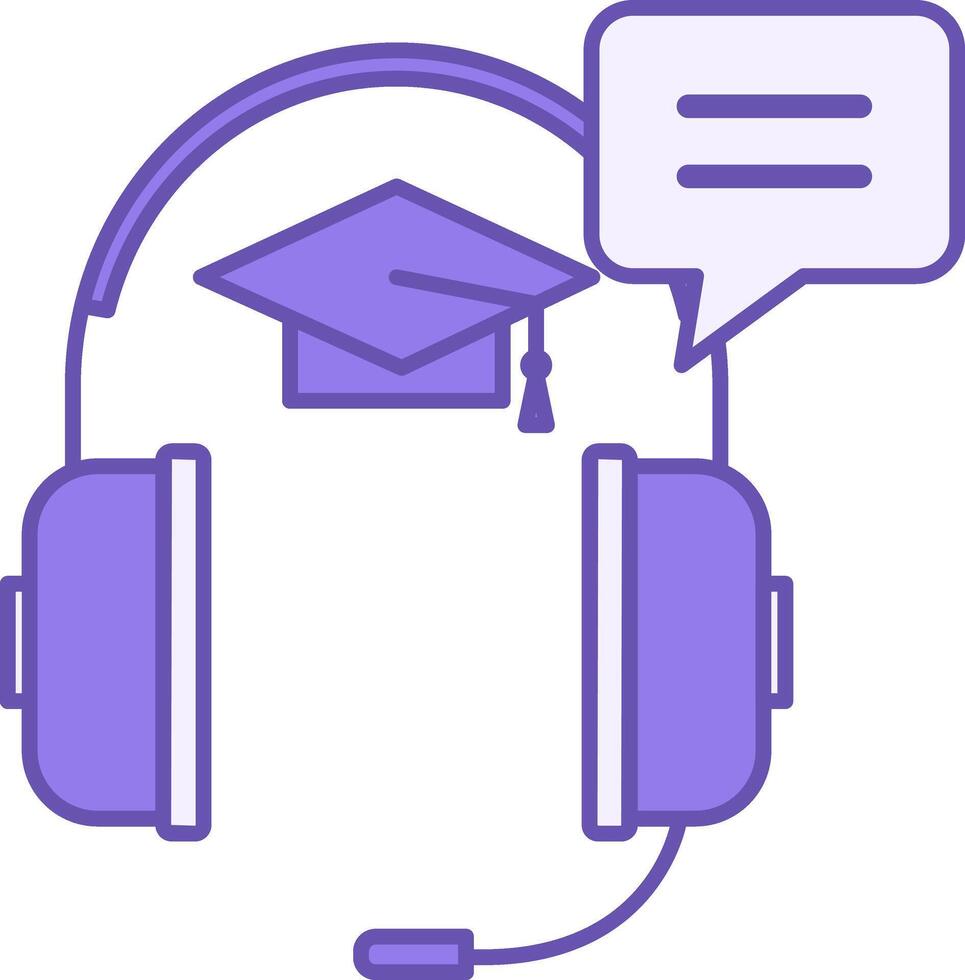 Colored Online Teaching Icon. Headphones with Microphone and Graduation Cap. Distance Learning, Online Courses. Online Education Concept vector