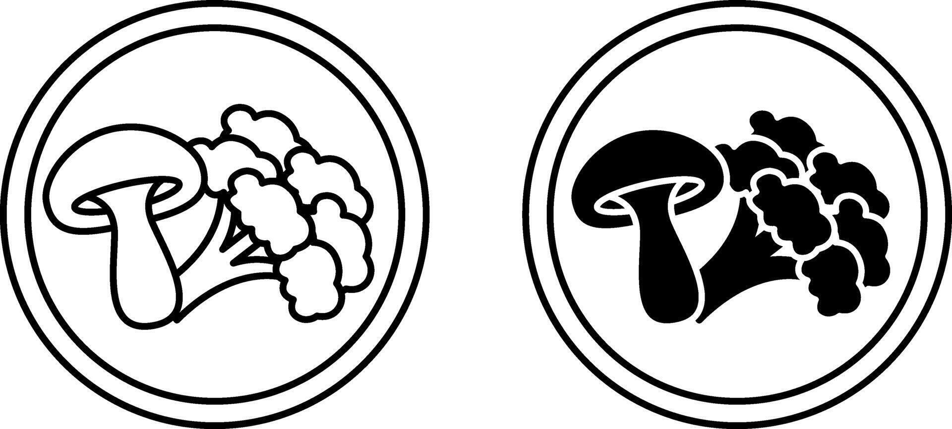 Raw icons. Black and White Icons of Mushroom and Broccoli. Raw and Natural Food. Label for Packaging of Organic Products. Healthy Eating vector