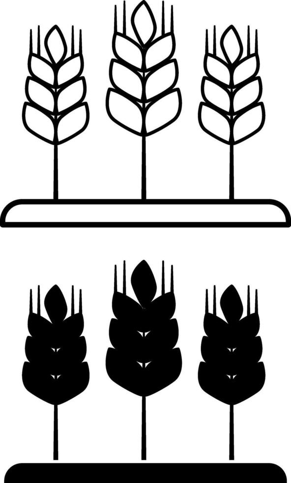 Harvest icons. Black and White Icons of Wheat Spikelets Growing in a Field. Organic Farming Concept vector