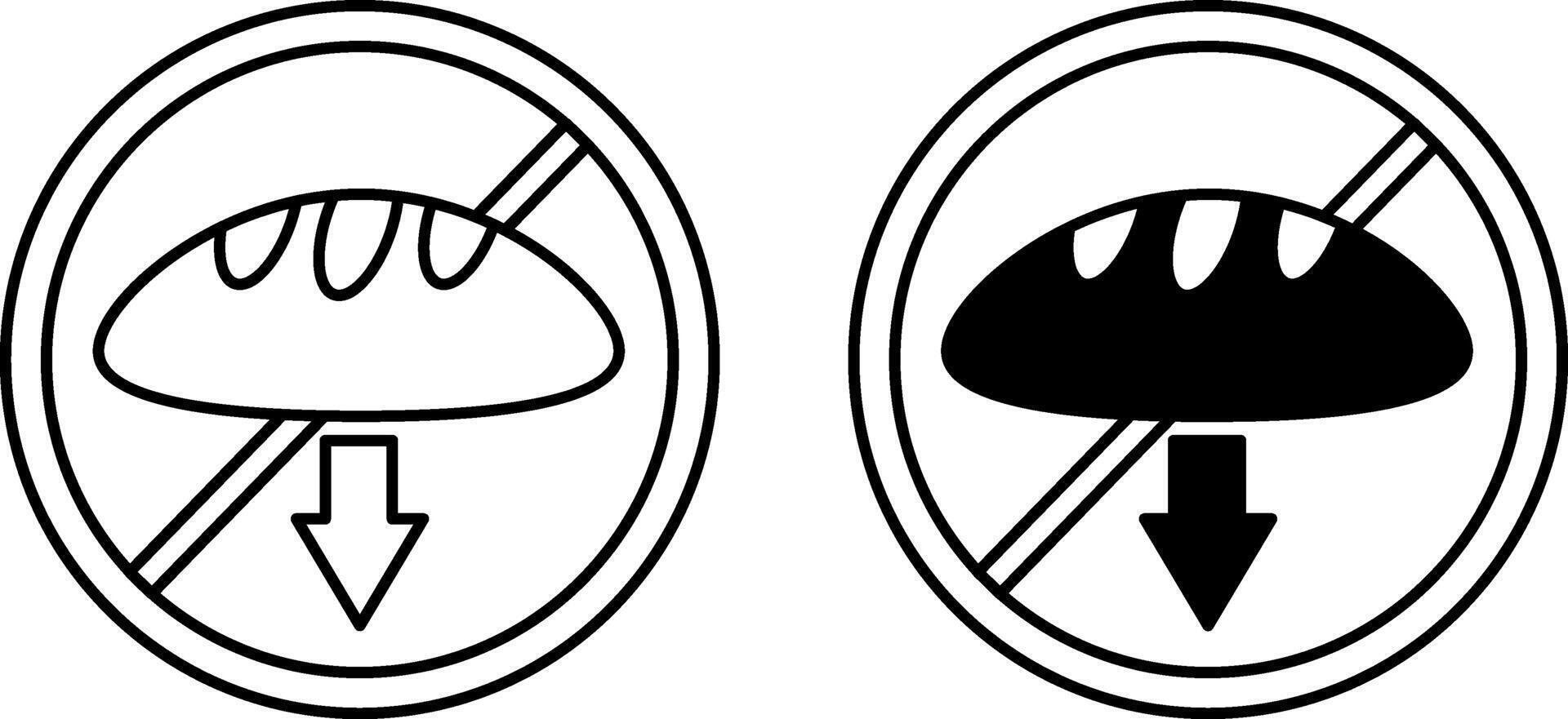 Low Carb Icons. Black and White Icons. Loaf of Bread with Down Arrow. Vegetarian food. Product Label vector
