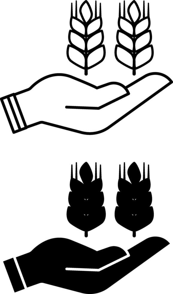 Crops icons. Black and White Icons. Wheat Sprouts in Human Hands. Organic Farming Concept vector