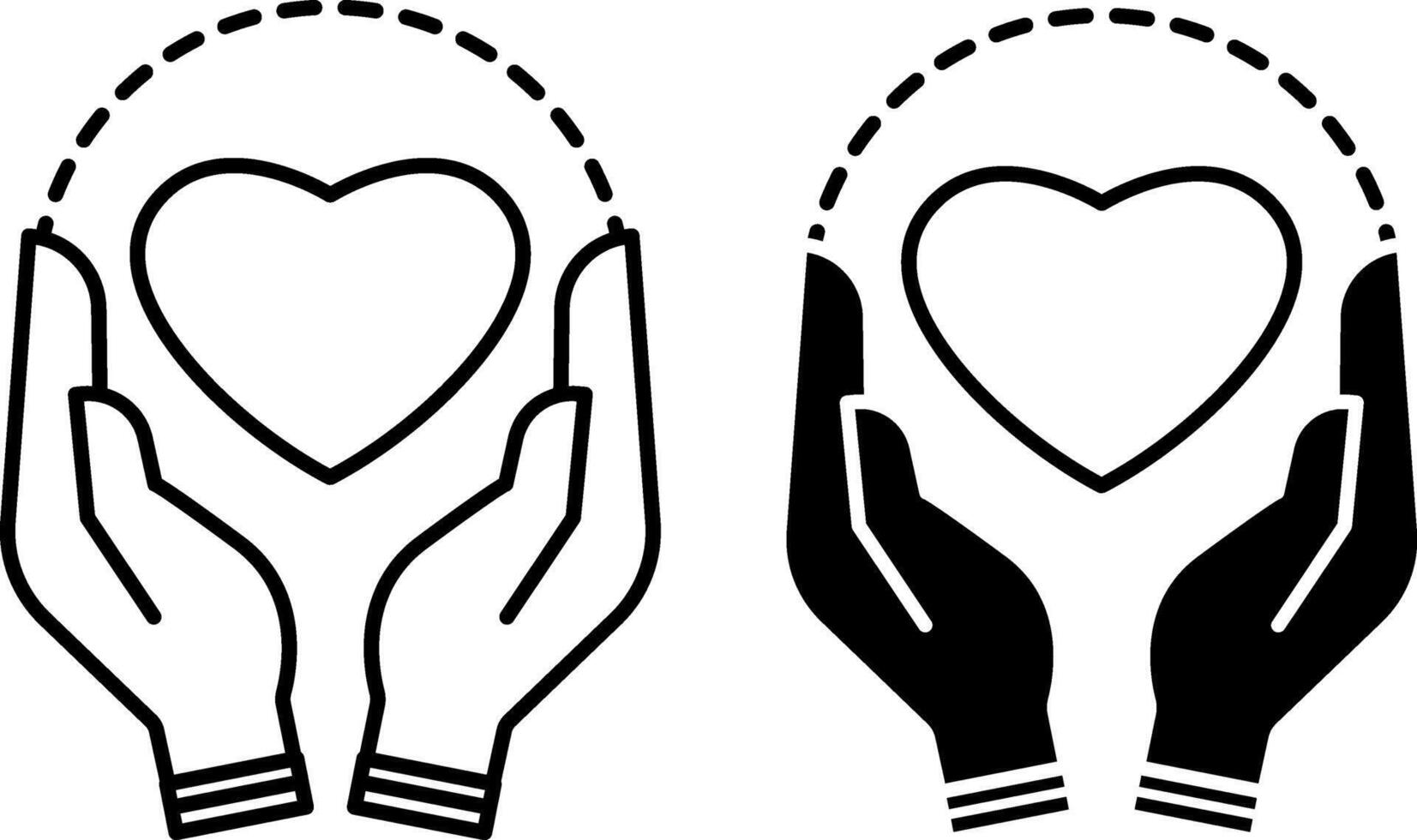 Self Care Routine Icons. Black and White Icons of Heart in Human Hands. Spa Treatments, Body Care, Healthy Eating, Mental Health. Positive Thinking Concept vector