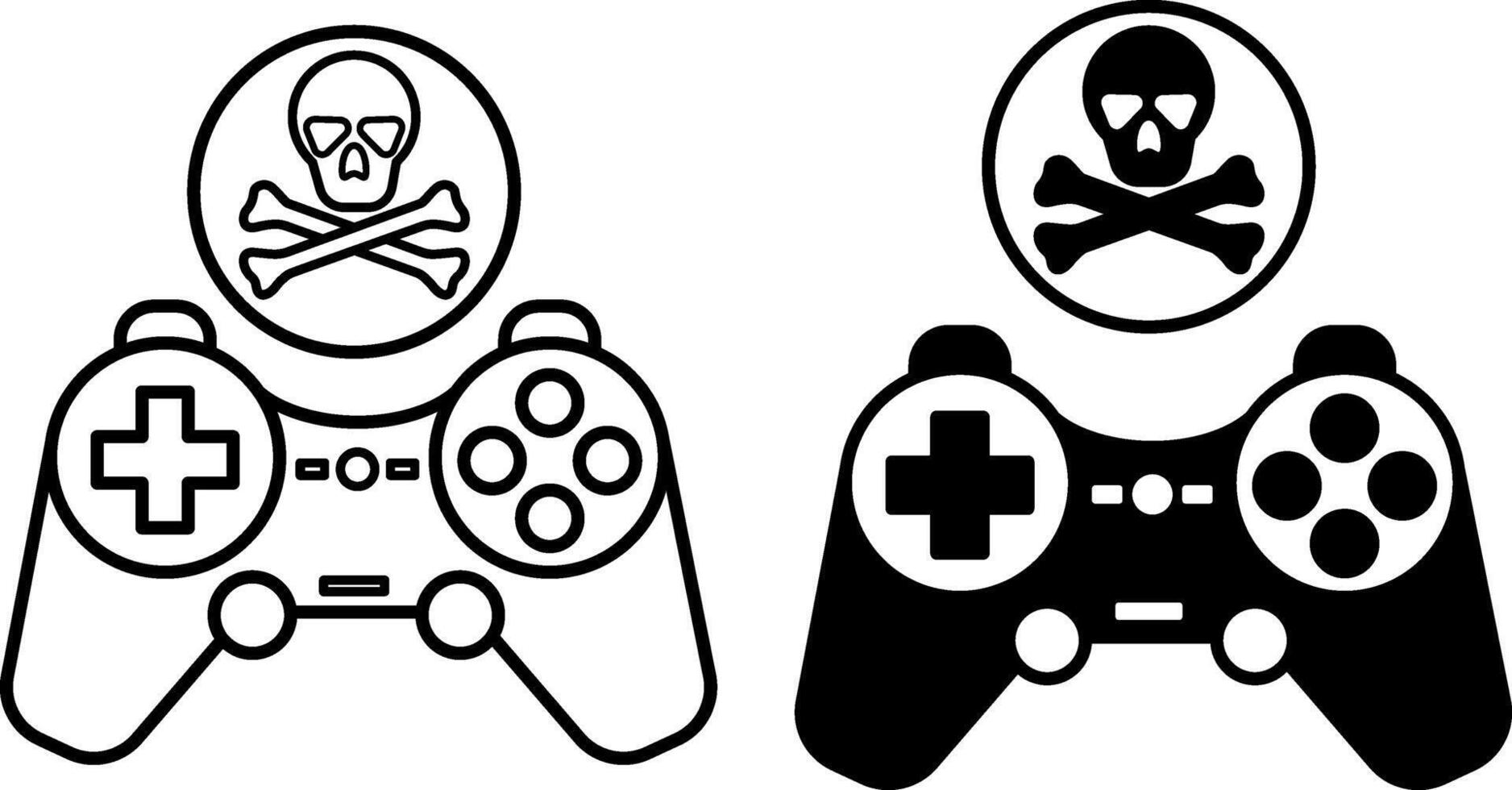 Icons Game Over. Black and White Icons. Gaming Gamepad and Skull and Bones. Cybersport. Computer Games Concept vector