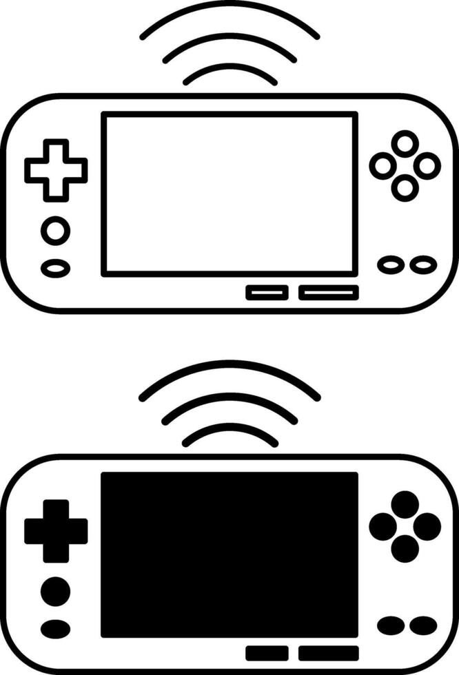 Console icons. Black and White Icons of Portable Wireless Game Console. Gamepad, Joystick, Controller. Gadget for Games. Computer Games Concept vector