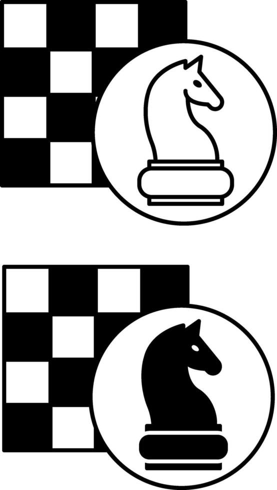 Chess icons. Black and White Icons of Chessboard and Knight Pieces. Chess figure. Board Game Concept vector