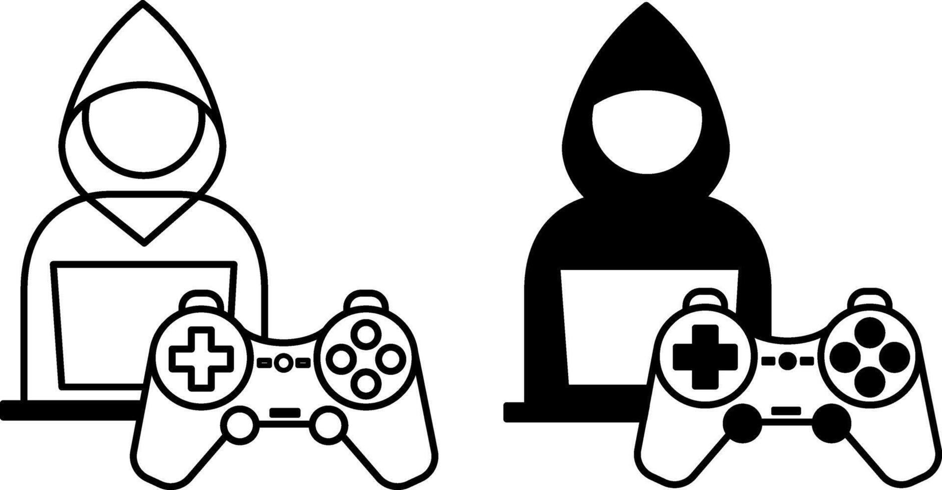 Player Icons. Black and White Icons. Gamer with Laptop and Game Console, Joystick. Computer Games Concept vector