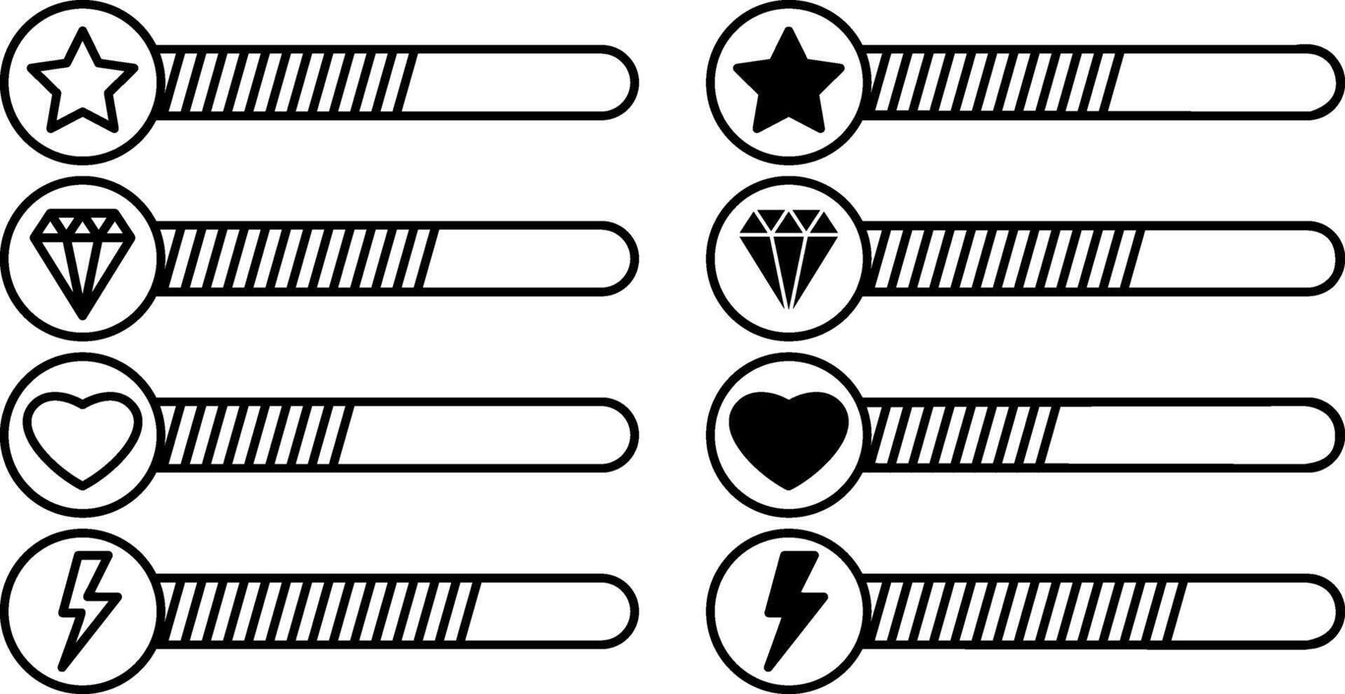 Gaming Bar Icons. Black and White Icon of Progress Indicators in Games. Computer Games Concept vector