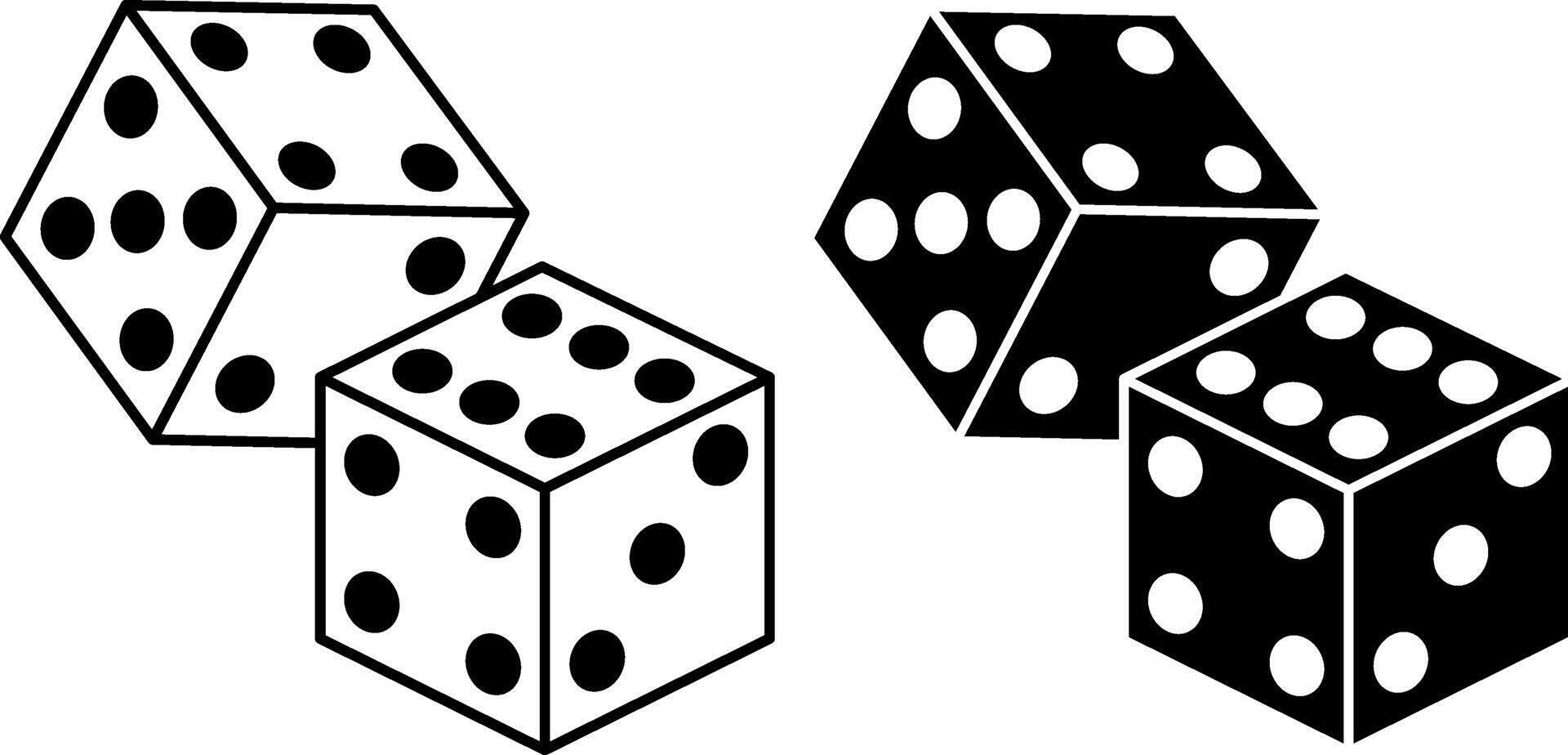 Dice icons. Black and White Icons. Cubes for Casino Games. Gambling Concept vector