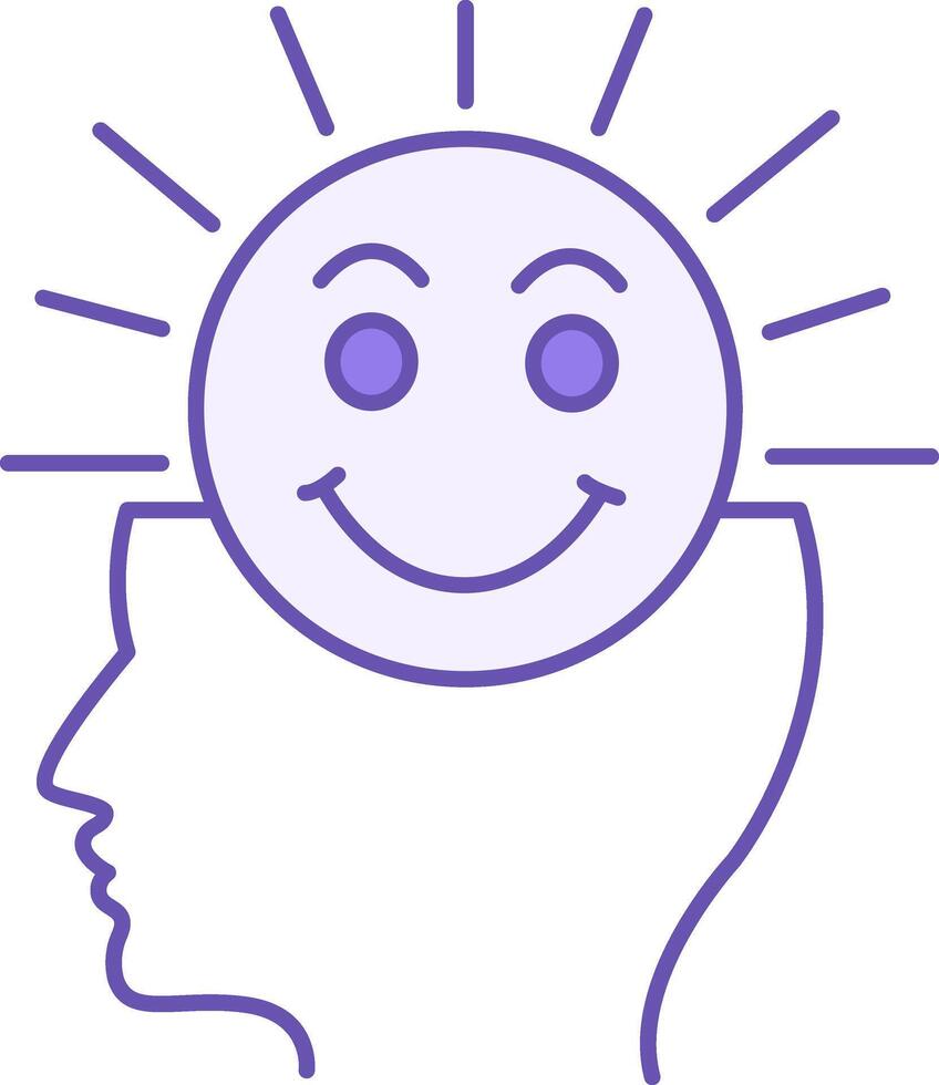 Colored Positive Thinking Icon. Icon of Human Head and Smiling Sun. Positive Thoughts, Peace, and Mental Balance. Psychology vector