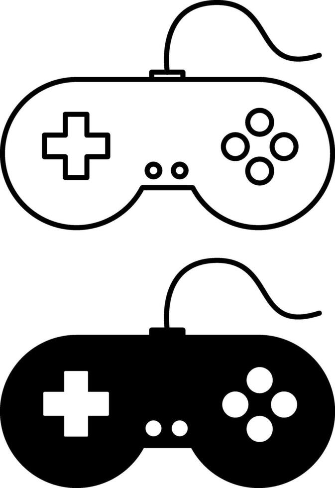 Retro icons. Black and White Icons of Wired Computer Joystick. Gamepad, Controller. Game Concept vector