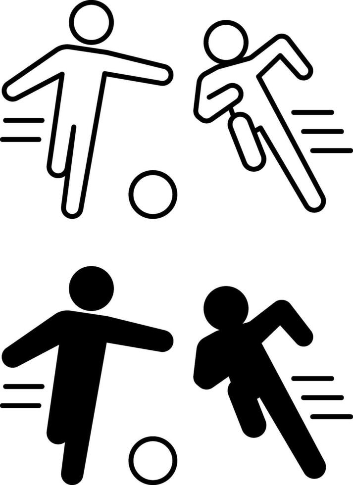 Ball Game icons. Black and White Icons of People Running for the Ball. Football Match, Fighting Athletes, Hitting the Ball. Sports Games Concept vector