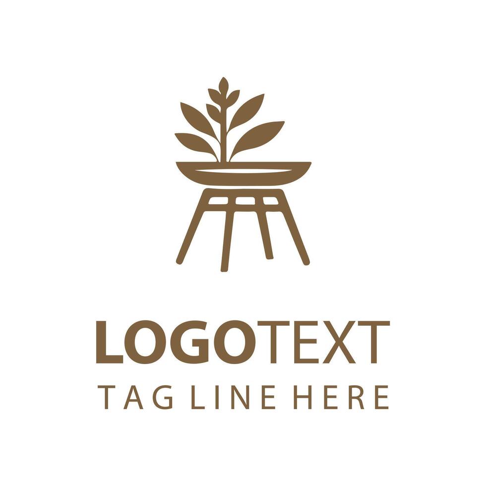 A logo for a restaurant with a plant on a table vector