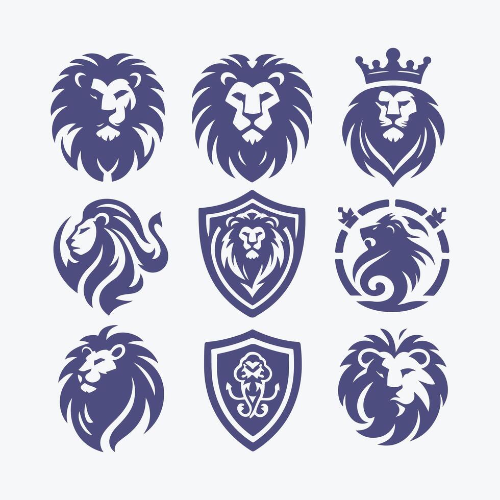 Lion emblem set, lion head, lion crest, lion shield, lion crest, lion emblem vector