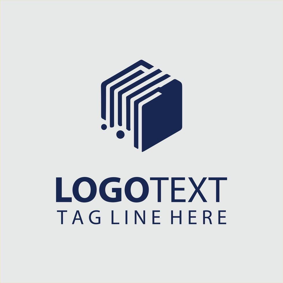 A cube logo design with a blue background vector