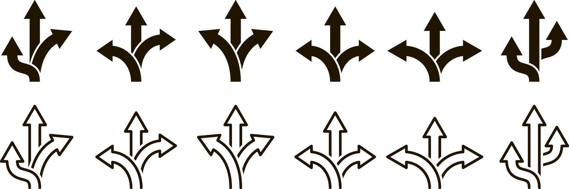 Trafic way set icon Road arrow Sketch and stencil collection vector