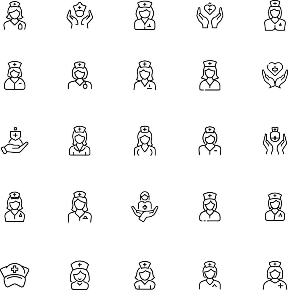 Complete Nursing and healthcare Icon Set. Pixel perfect and lvector line style. vector