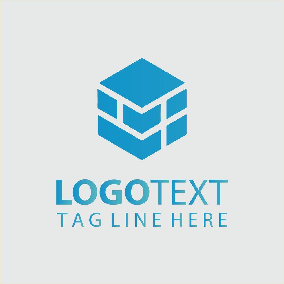 A blue cube logo design for a construction company vector