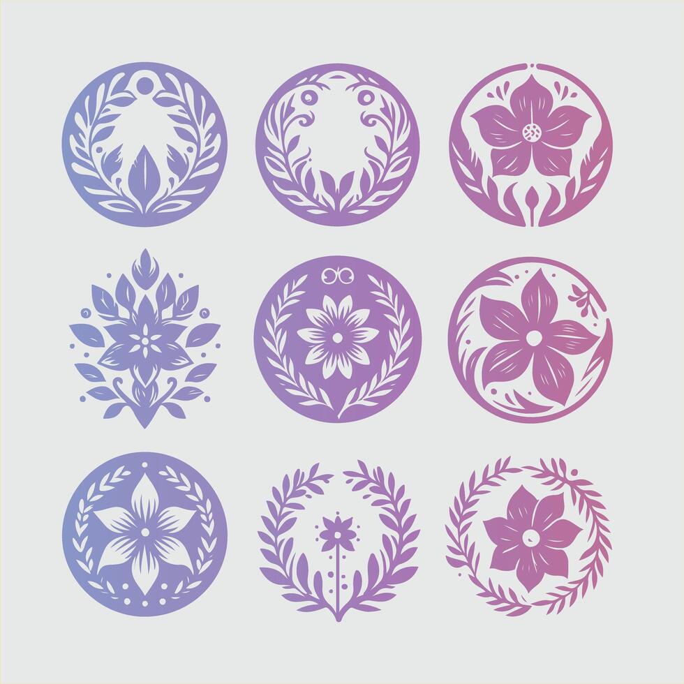 Set of floral decorative elements illustration vector