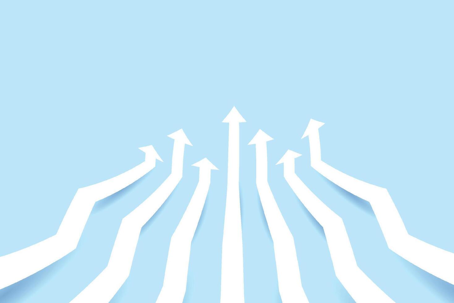 Minimal white arrow up to growth creative concept on blue background for business vector