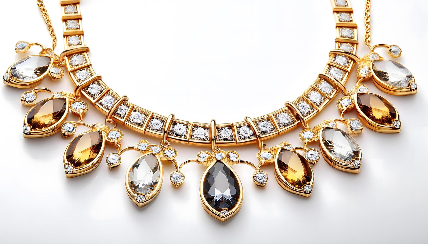 Gold jewelry necklace set with luxury topaz on white background isolated on white background. photo