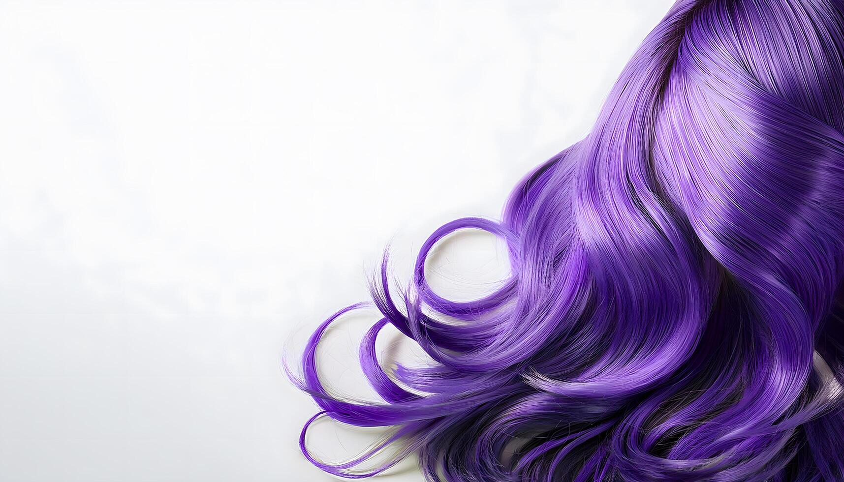 Purple wig human hair concept on white background, high resolution with copy space photo