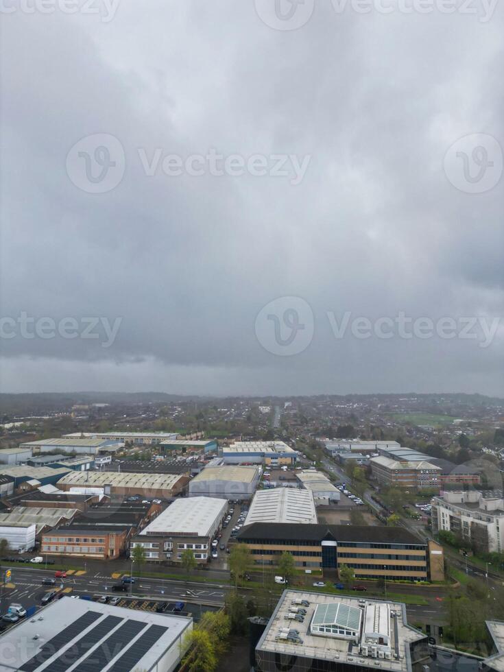 Aerial View of Central City Centre Elstree Uxbridge London City of England, Great Britain. It Was Rainy and Cloudy Day with Strong Winds over England, Drone's Camera view Captured on April 4th, 2024 photo