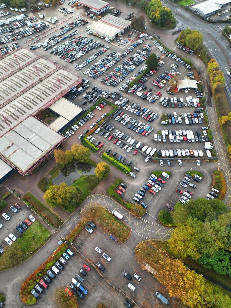 Aerial View of Manchester City During Autumn Season and Cloudy Day over England Great Britain. High Angle Drone's Camera Footage was Captured on October 29th, 2024 photo