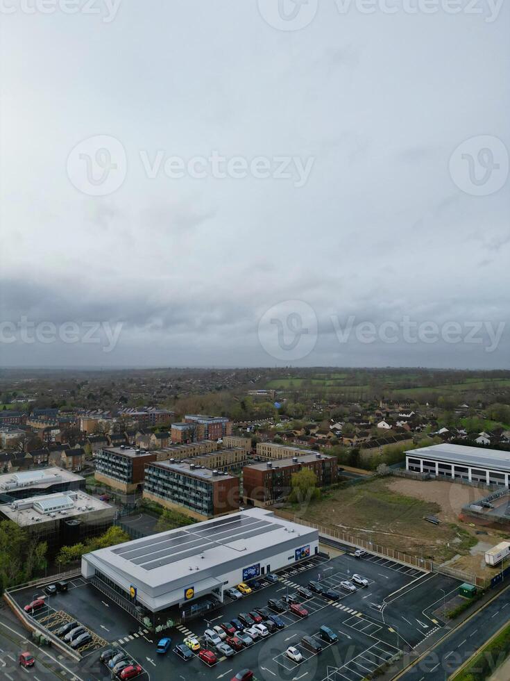 Aerial View of Central City Centre Elstree Uxbridge London City of England, Great Britain. It Was Rainy and Cloudy Day with Strong Winds over England, Drone's Camera view Captured on April 4th, 2024 photo