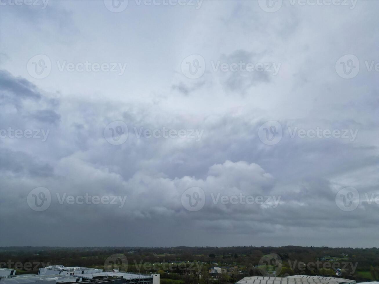 Aerial View of Central City Centre Elstree Uxbridge London City of England, Great Britain. It Was Rainy and Cloudy Day with Strong Winds over England, Drone's Camera view Captured on April 4th, 2024 photo