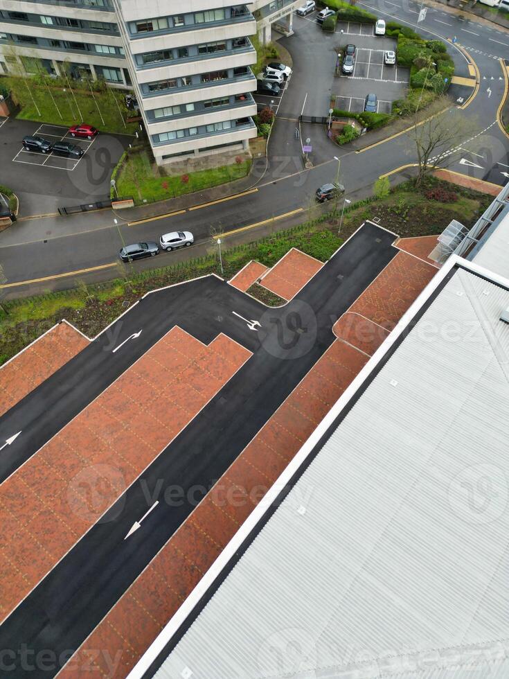Aerial View of Central City Centre Elstree Uxbridge London City of England, Great Britain. It Was Rainy and Cloudy Day with Strong Winds over England, Drone's Camera view Captured on April 4th, 2024 photo